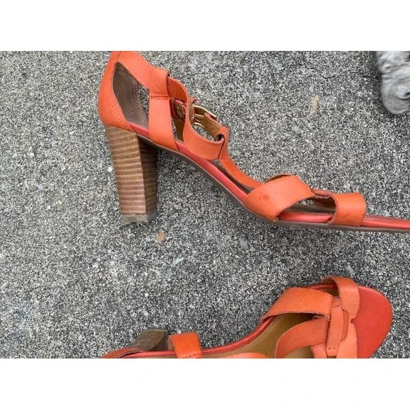 Franco Sarto Womens Orange Leather Strappy Block Heel Sandals Size 8M - Picture 2 of 5